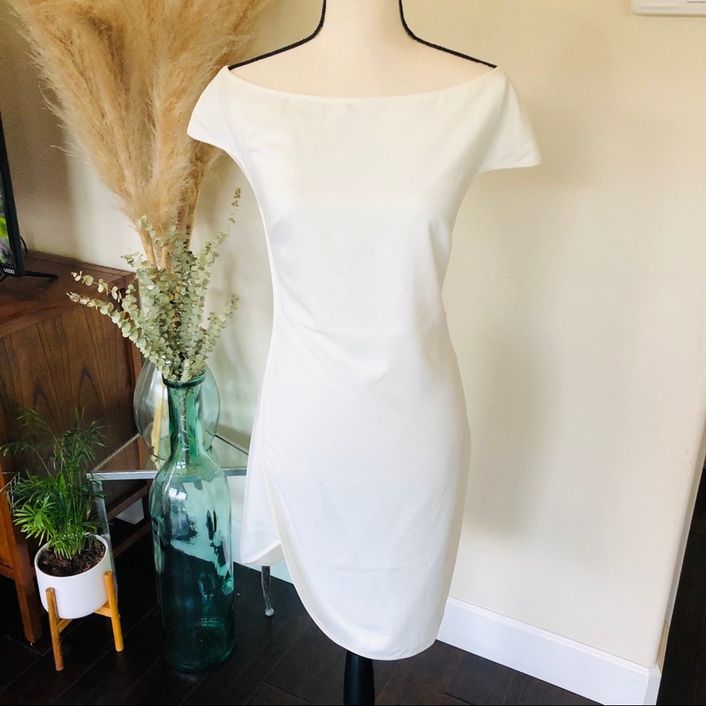 NWT HALSTON White Asymmetrical Mini Dress - Sz.M